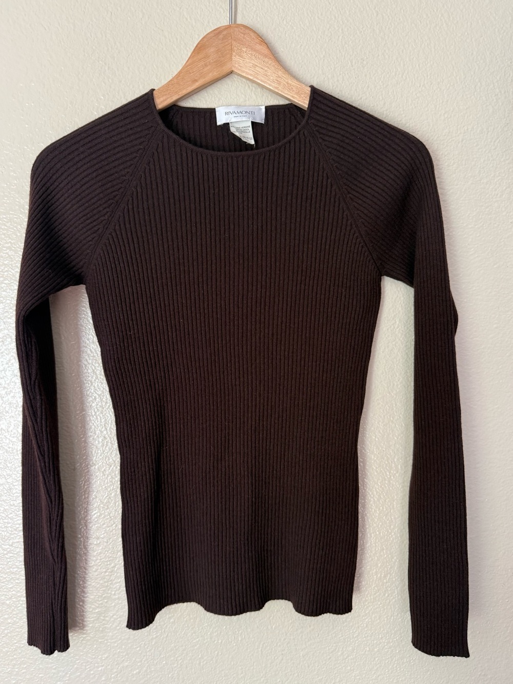 Rivamonti Dark Brown Ribbed Wool Crewneck Sweater